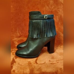 BLACK LEATHER FRINGE BOOTS